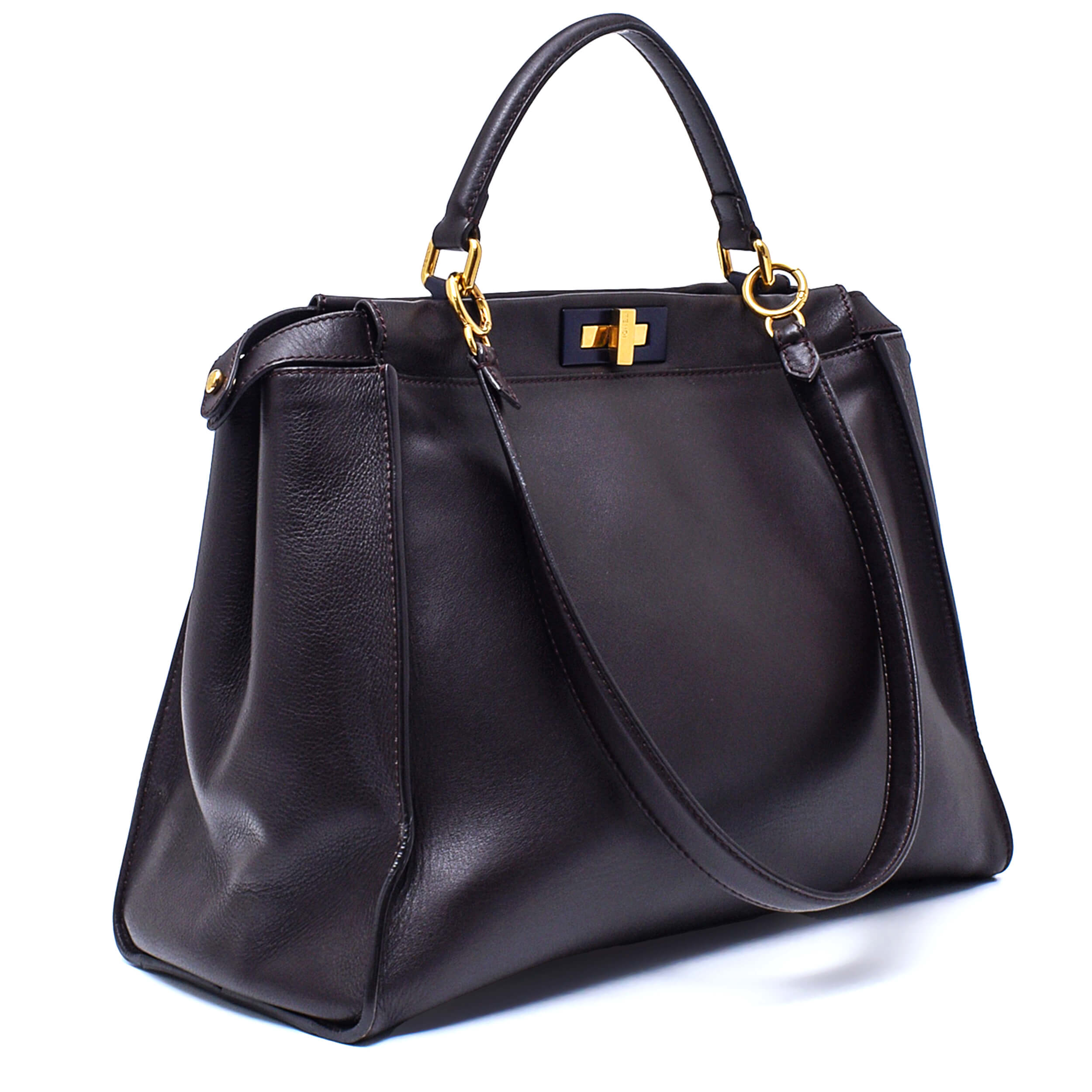 Fendi - Dark Brown Rigid Leather Large Peekaboo